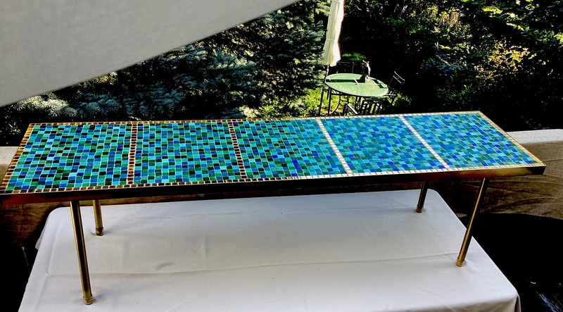 MID -CENTURY MODERN 72” LONG ITALIAN GLASS MOSAIC TILE COFFEE TABLE Circa 1967