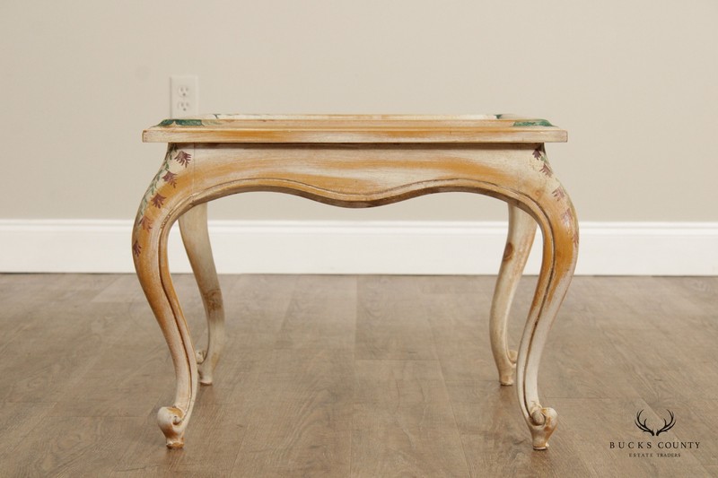 French Style Pair Paint Decorated Glass Top End Tables gallery