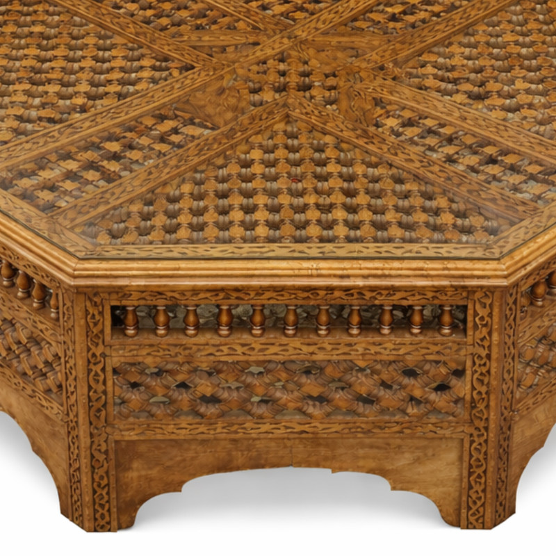 Vintage Moroccan Octagonal Hardwood Coffee Table gallery