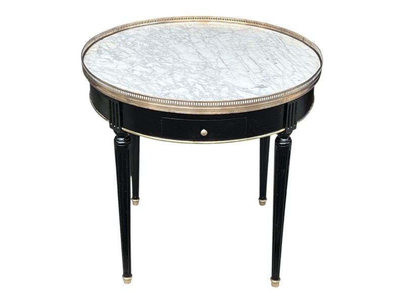 1920s French Louis XVI Parlor Table With Carrara Marble & Brass Gallery gallery