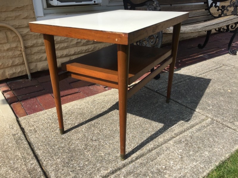 vintage MCM side end coffee table danish modern formica white top 1960s