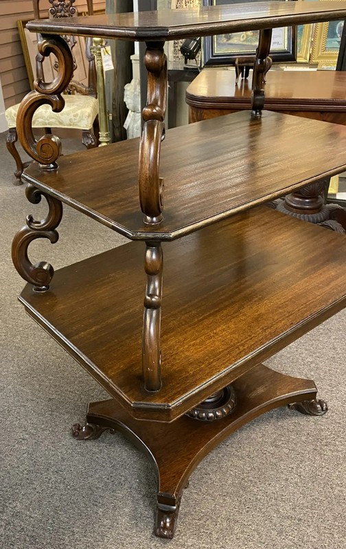 Regency Style Three Tier Mahogany Table with Pedestal Base gallery
