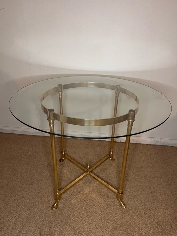 Labarge Midcentury Brass and Glass Hooved Feet table