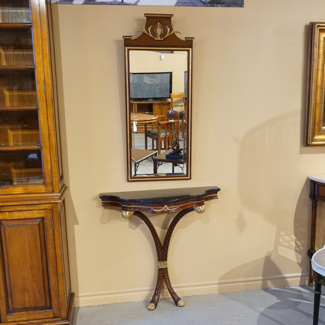 Beautiful Mahogany wall Console with Black marble top Wall Mirror gold accents