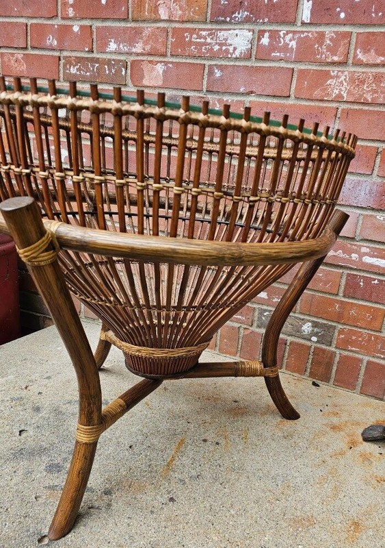 1960s Franco Albini Style Rattan Bamboo Fishing Basket Trap Table Handmade gallery