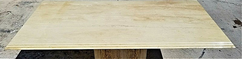 MCM ELLO Style Vintage Polished Italian Travertine Marble Dining Table 80" x 39" gallery