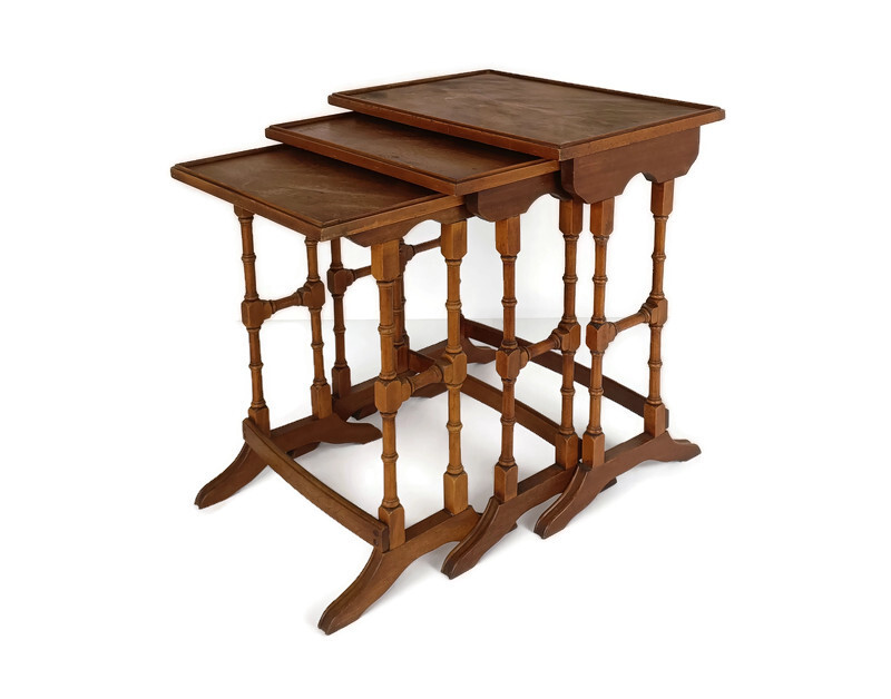 set of 3 nesting stacking tables Bamboo style Japandi Side tables Funky vintage