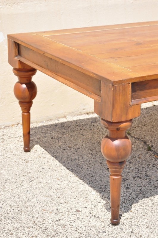 Antique French Country Farmhouse Extension Pine Wood Large Banquet Dining Table gallery