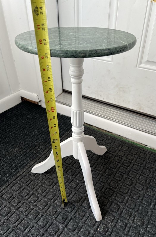 Vintage Bombay Company ? 12” Green Marble Top White Base Small Pedestal Table gallery