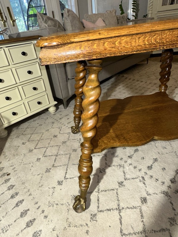 Antique Circa Victorian Oak Side Table w/ Glass Ball & Claw Feet 1890-1900 gallery