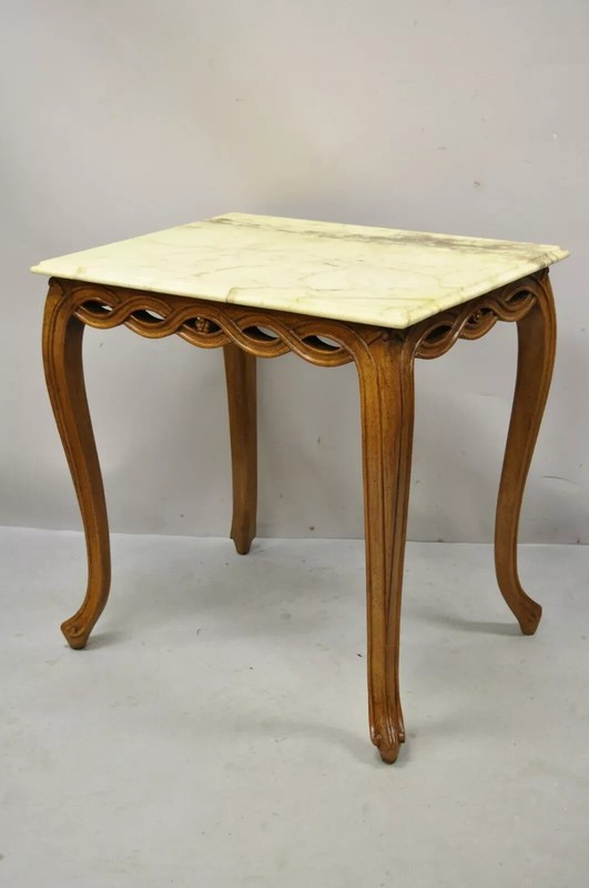 Vintage Hollywood Regency Provincial Pretzel Twist Marble Resin Side End Table gallery