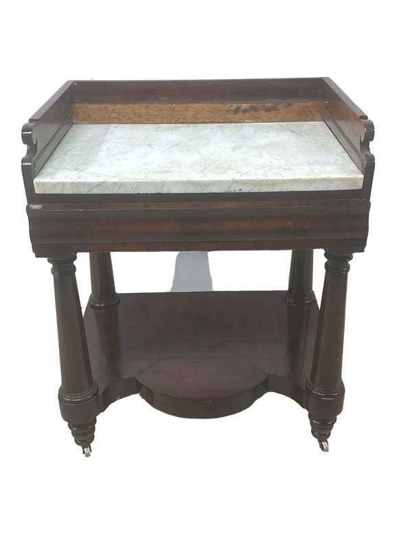 Antique NY Empire classical mixing table 1830 marble top stand mahogany Meeks gallery