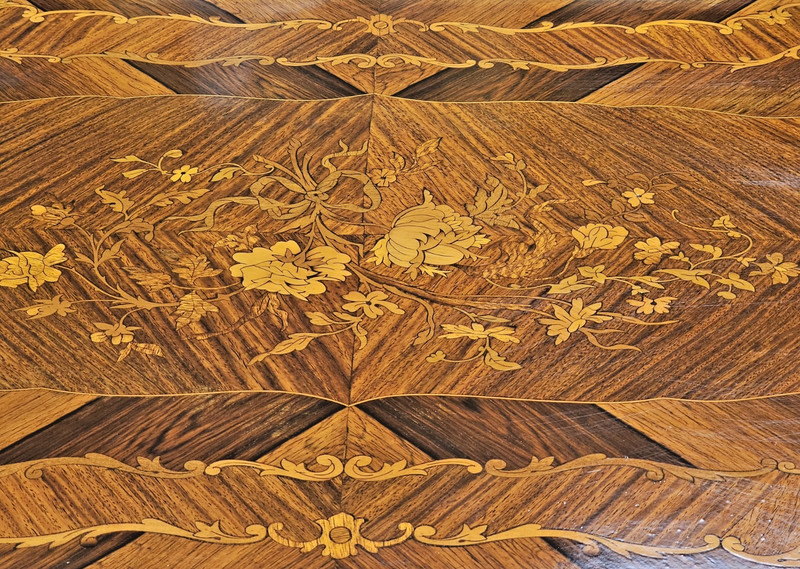 Exceptional French Louis XV Style Marquetry Center Table, 19th Century gallery