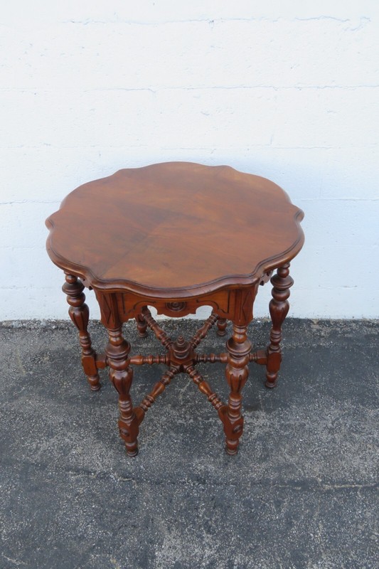 Early 1900s Heavy Carved Walnut Side Center Table 4003 gallery