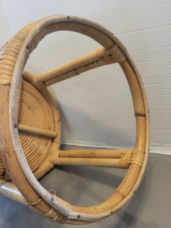 Vintage Rattan Round Side Table, Boho Plant Stand Stool Mid Century gallery