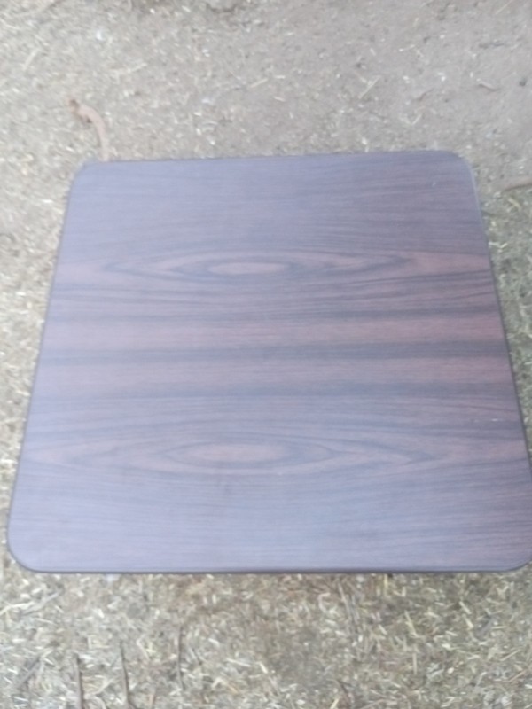 Vintage Steelcase table Low Square Coffee Table Chrome Legs Laminate Wood Grain