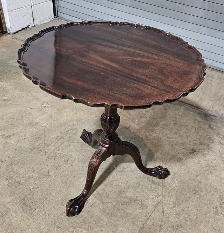 Stickley Carved Chippendale Mahogany Pie Crust Tilt Top Table Claw and Ball Feet gallery