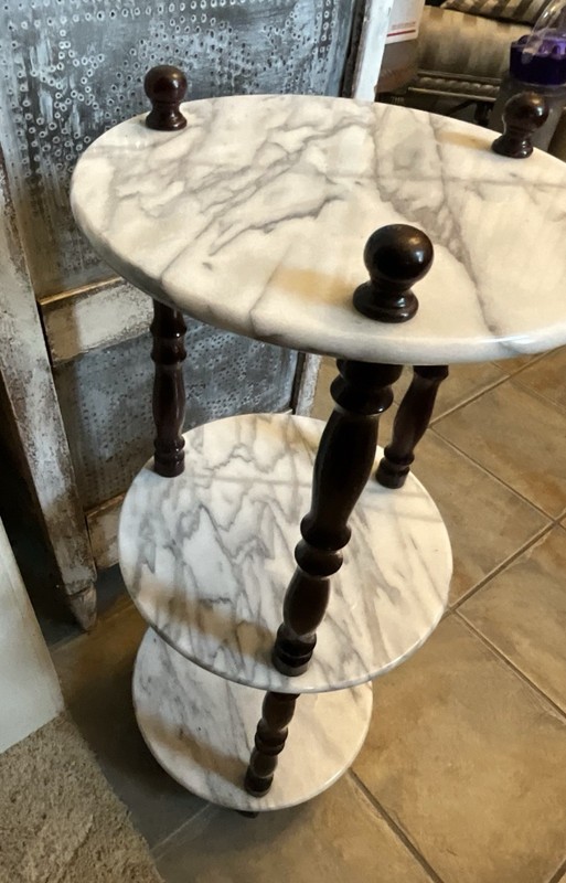 Italian Three Tiered White Carrara Marble and Mahogany Etagere/Plant Stand gallery