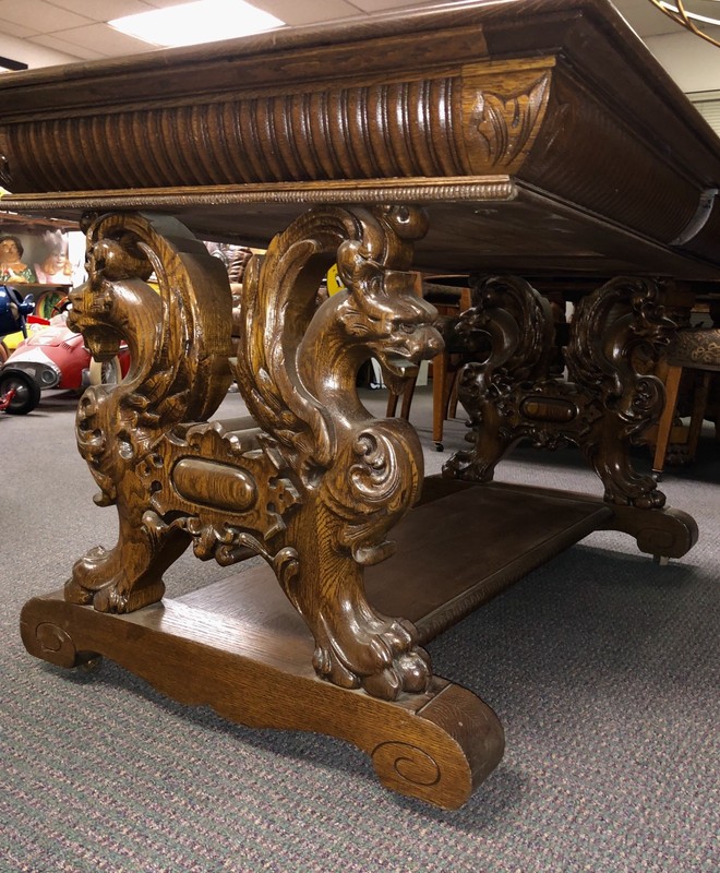 VICTORIAN HORNER GRIFFIN LIBRARY PARTNERS TABLE C.1880, QUARTER SAWN TIGER OAK gallery