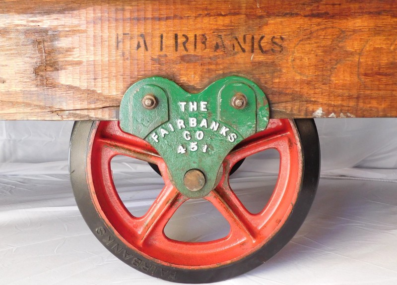 Restored Vintage Fairbanks 5.5' Railroad / Factory Oak & Cast Iron Utility Cart gallery