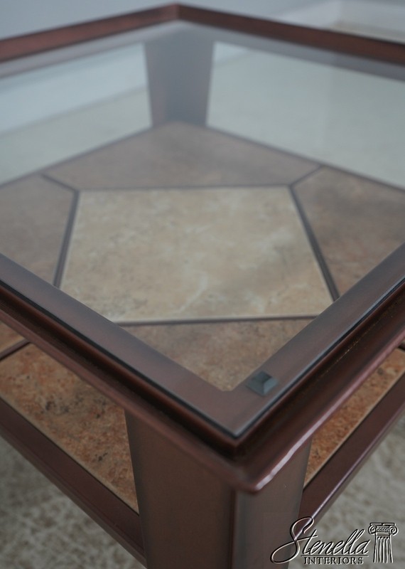 F72393: Square Glass Top Mid Century Modern 2 Tier Tile Coffee Table gallery