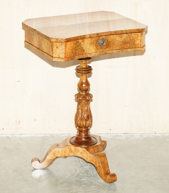 EXQUISITE QUALITY WILLIAM IV CIRCA 1830 BURR WALNUT SIDE END WORK SEWING TABLE gallery