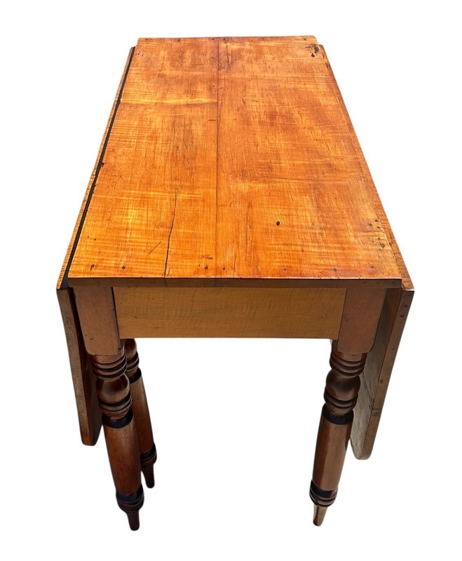 Antique Federal Period New England Tiger Maple & Cherry Dropleaf Dining Table gallery