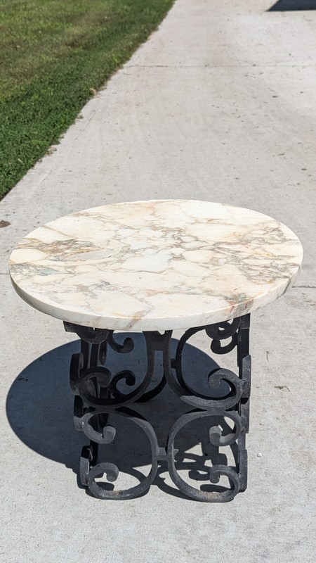 Vintage Mid Century Modern Marble Cast Iron Side Table Round Hollywood Regency gallery