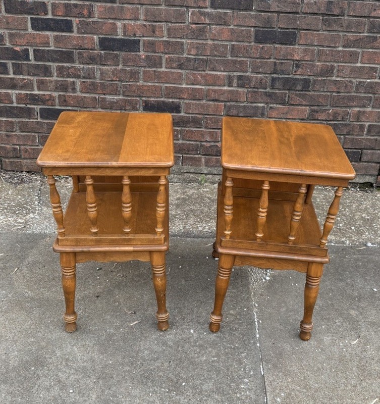 Pair 2 Baumritter Ethan Allen Mid Century Maple Magazine Rack End Table 2574 gallery