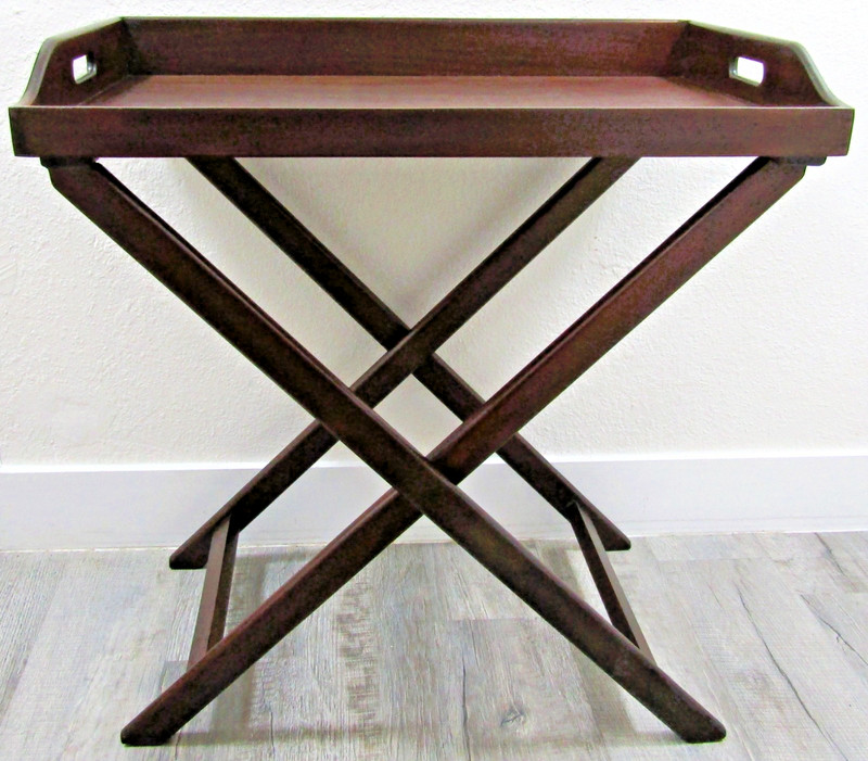 Mid 20th Century Vintage English Butler’s Mahogany Tray Table With Folding Stand