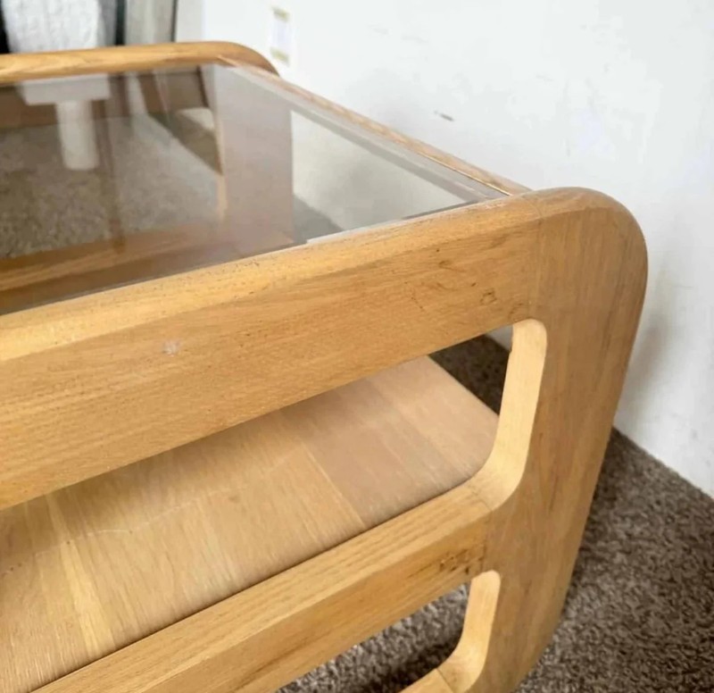 Mid Century Modern Oak Side Tables With Smoked Glass Top by Lou Hodges - A Pair gallery
