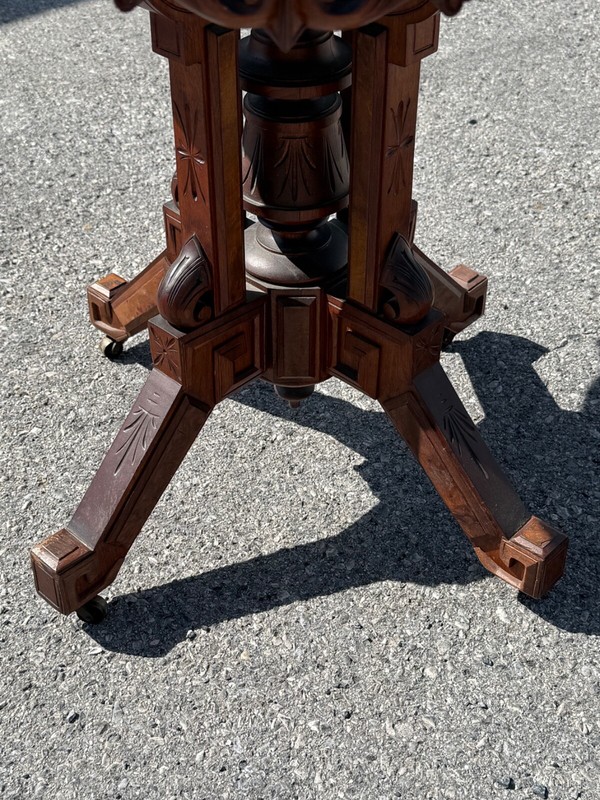 Antique Carved victorian walnut & rosewood marble top parlor center table stand gallery