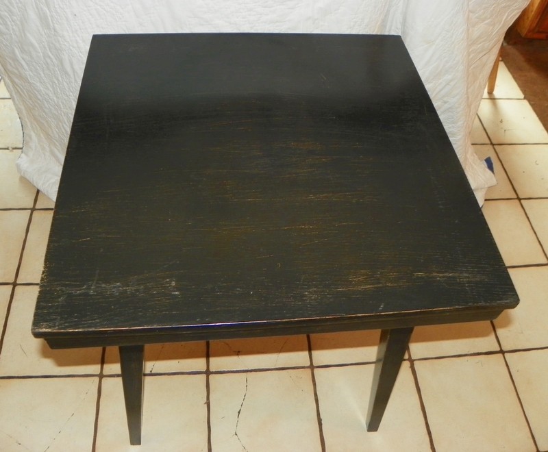 Oak Black Distressed Mid Century Swivel TV Table / End Table (ET43) gallery