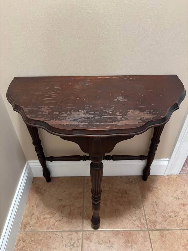 Antique Demi-Lune Console Table – Solid Wood – Distressed Top – Turned Legs gallery