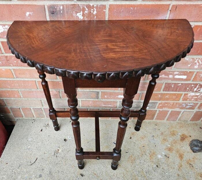 Vintage Half Moon End Table Plant Fern Stand Carved Solid Mahogany Ornate