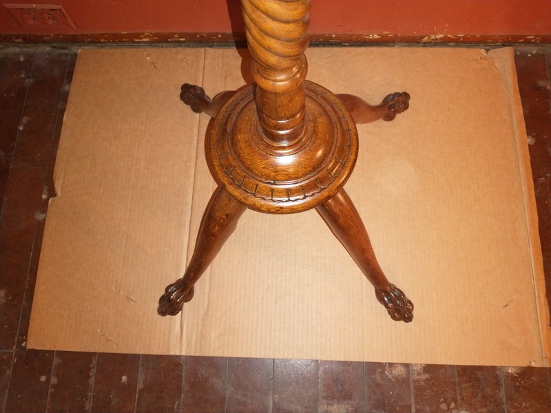Antique Oak Hall Tree Claw Feet Original finish brass hooks look at the detail gallery