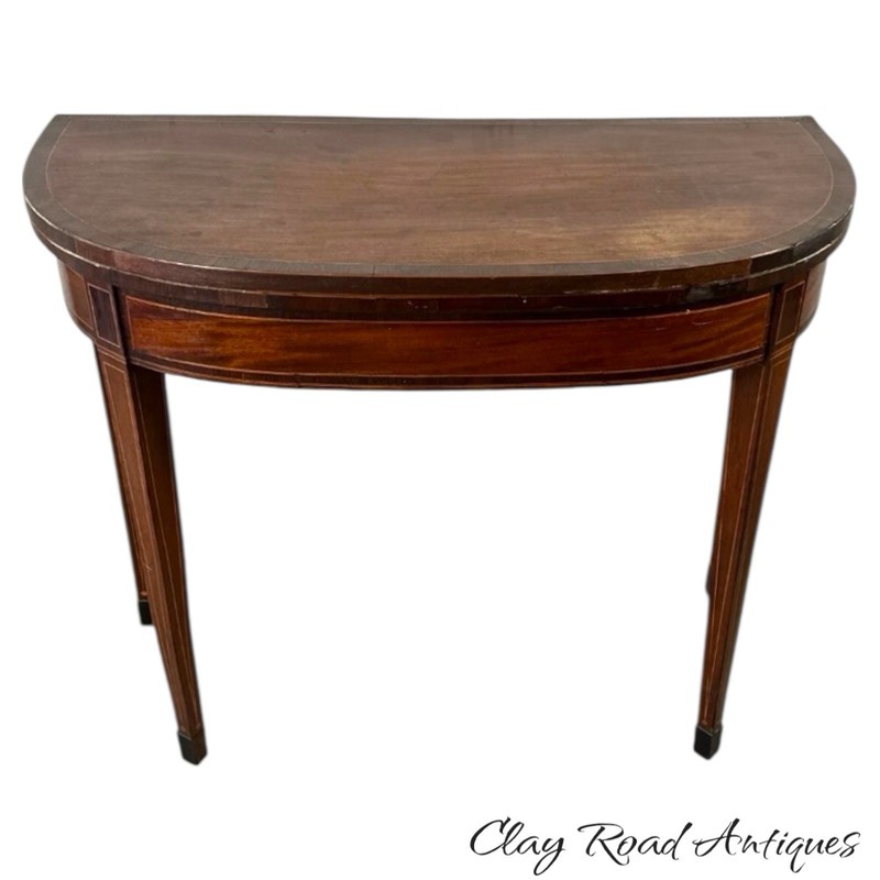 antique federal mahogany line inlaid demi lune card game table console project