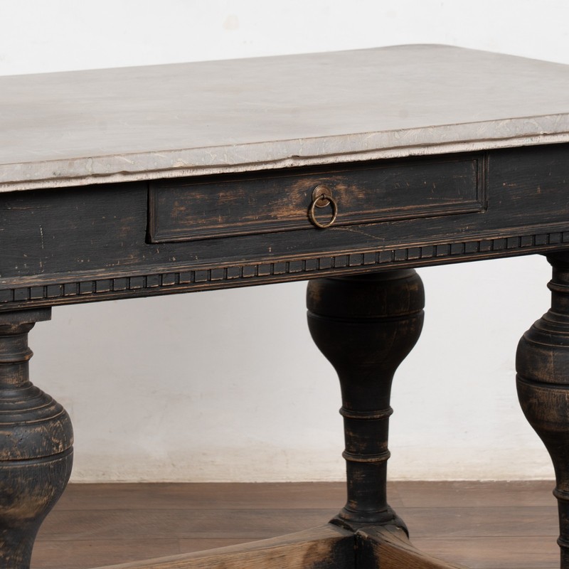 19th Century Swedish Stone Top Baroque Black Table gallery