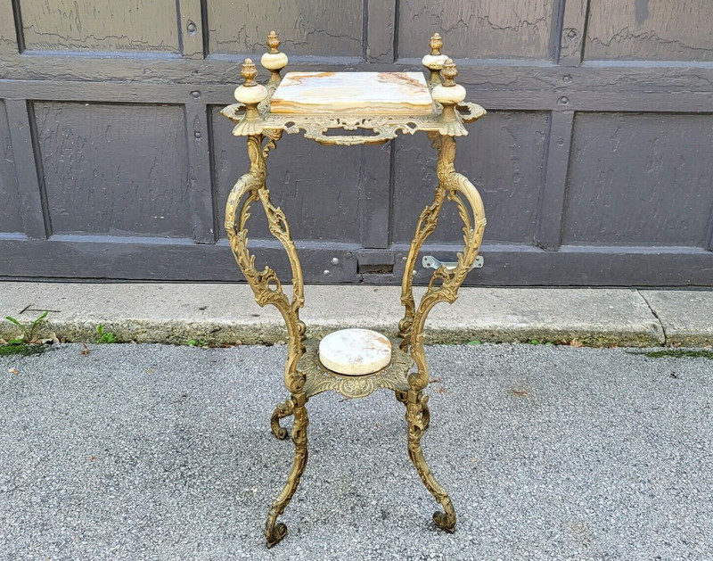 Antique Plant Fern Stand Table Statue Pedestal Cast Iron Onyx MATTHEWS & WILLARD gallery