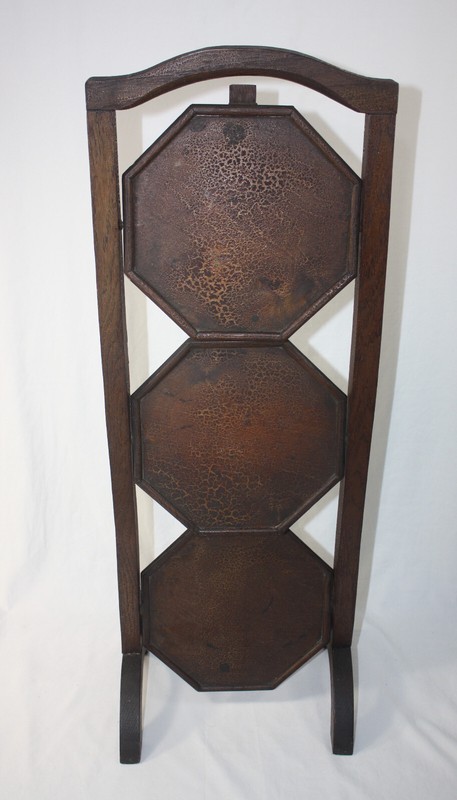 Antique 29" Folding Wooden 3 Octagonal Tier Cake Pie Stand -s gallery