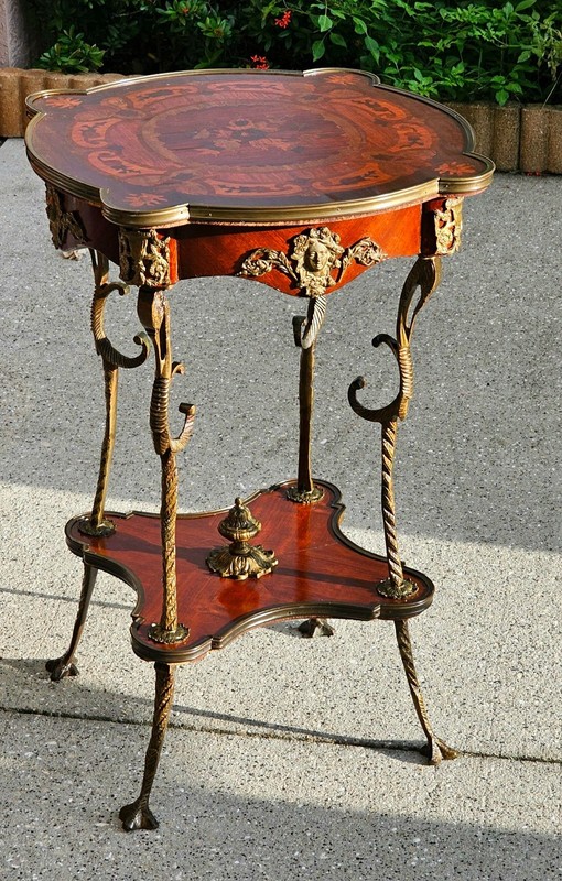 Late 19th Century French Louis XV Style Parquetry Round End Table W/Bronze Mount gallery