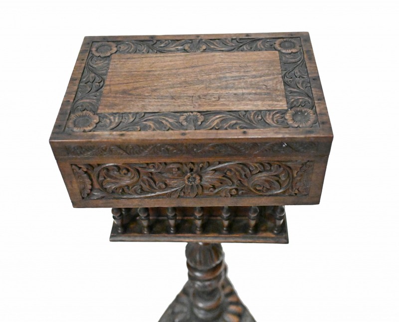 Antique Indian Teapoy Table Carved Padouk Colonial Furniture gallery