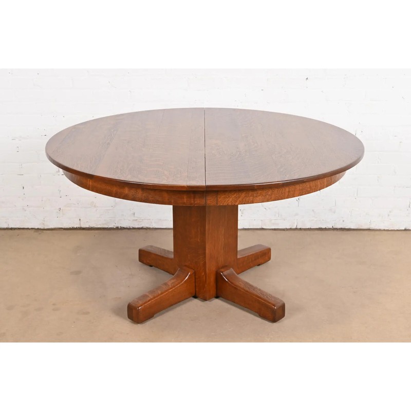 Limbert Antique Mission Oak Arts & Crafts Pedestal Extension Dining Table