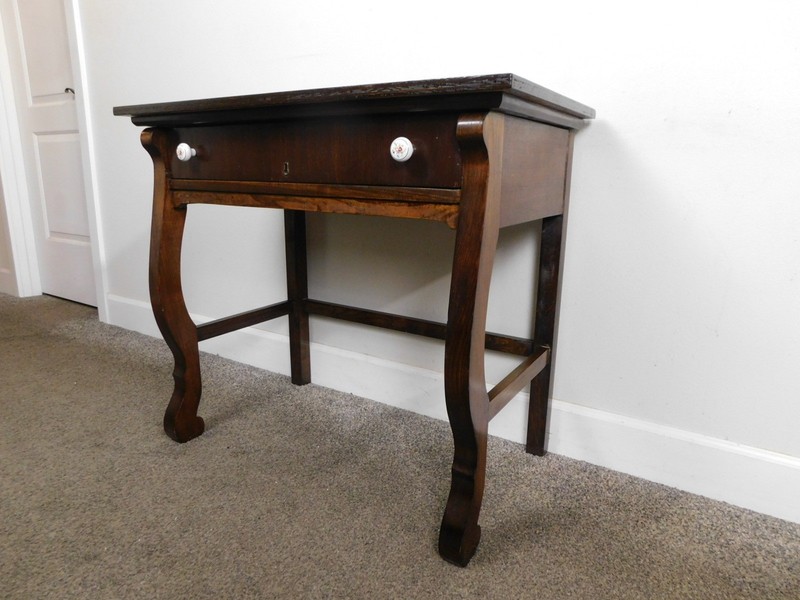 31"W Desk Console Sofa Vanity Table Wood w Drawer Vintage Empire Restored gallery