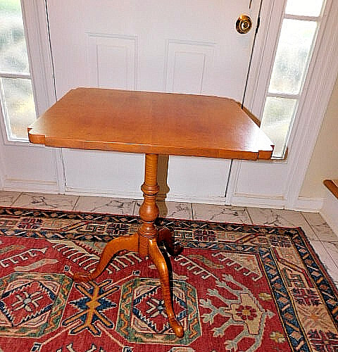 BENCH MADE SOLID TIGER MAPLE TRIPOD TEA TABLE