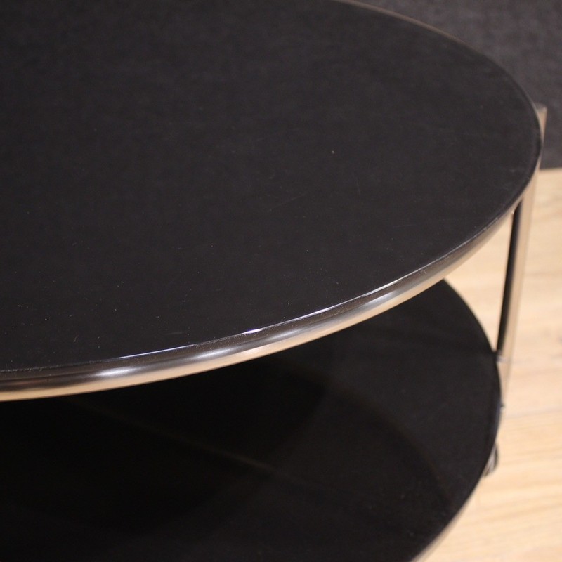 Living room coffee table on casters Italian modern 80s in metall and glass gallery