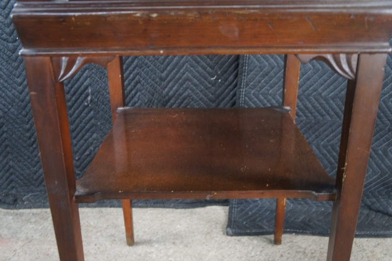 2 Superior Table Mid Century Mahogany Tiered Tooled Leather Side Tables Stands gallery