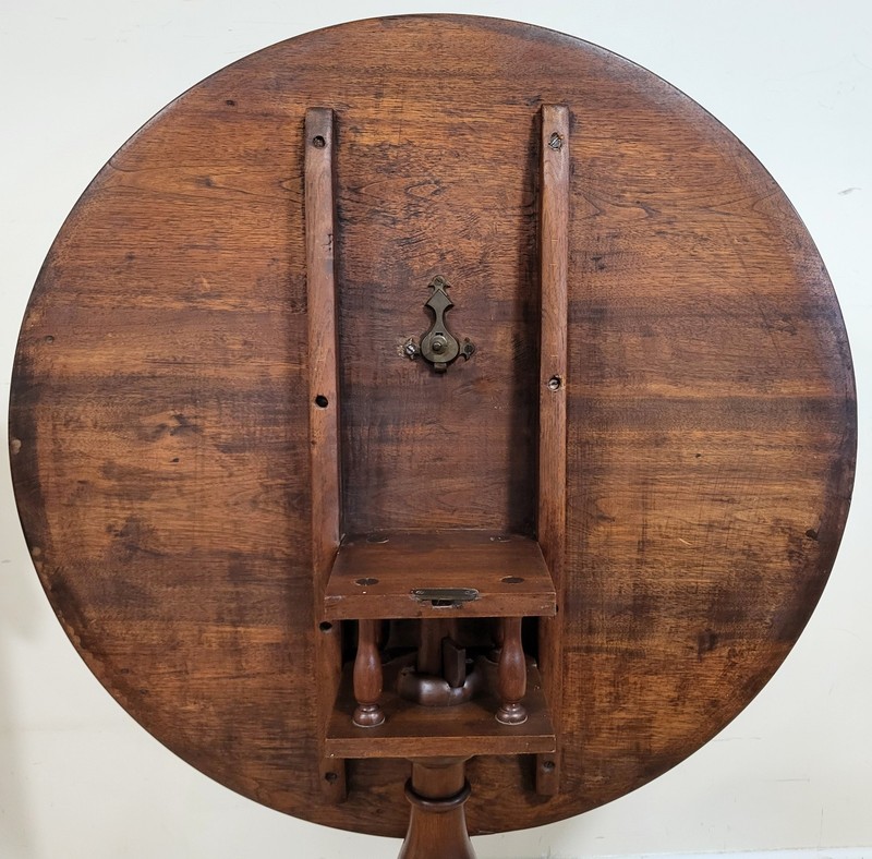 Antique ENGLISH 19th C Mahogany QUEEN ANNE Round BIRDCAGE TILT & TURN Top TABLE gallery