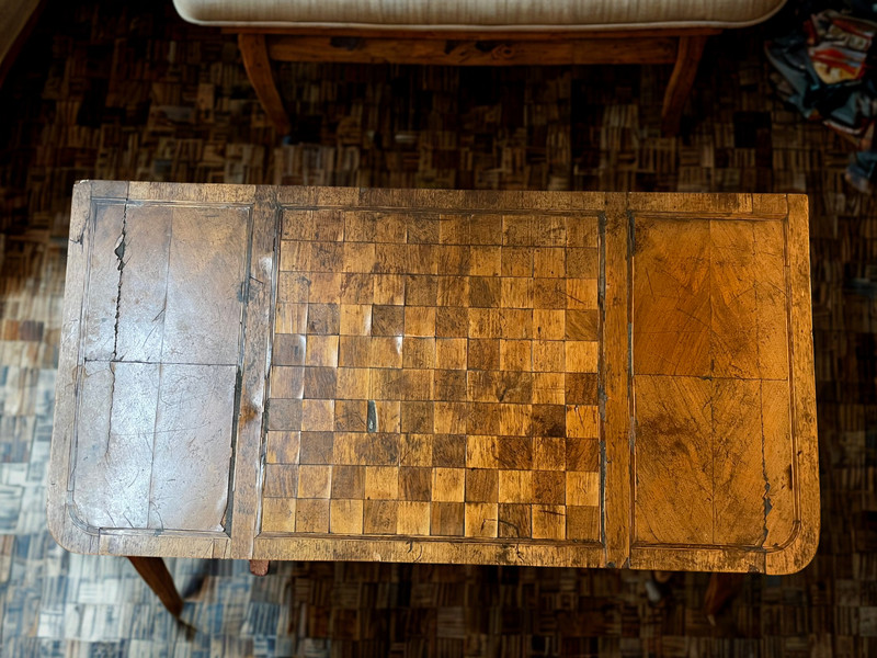 Antique Rustic Wood Game Table – Primitive Style w/ Checkerboard Top, c.1910 gallery