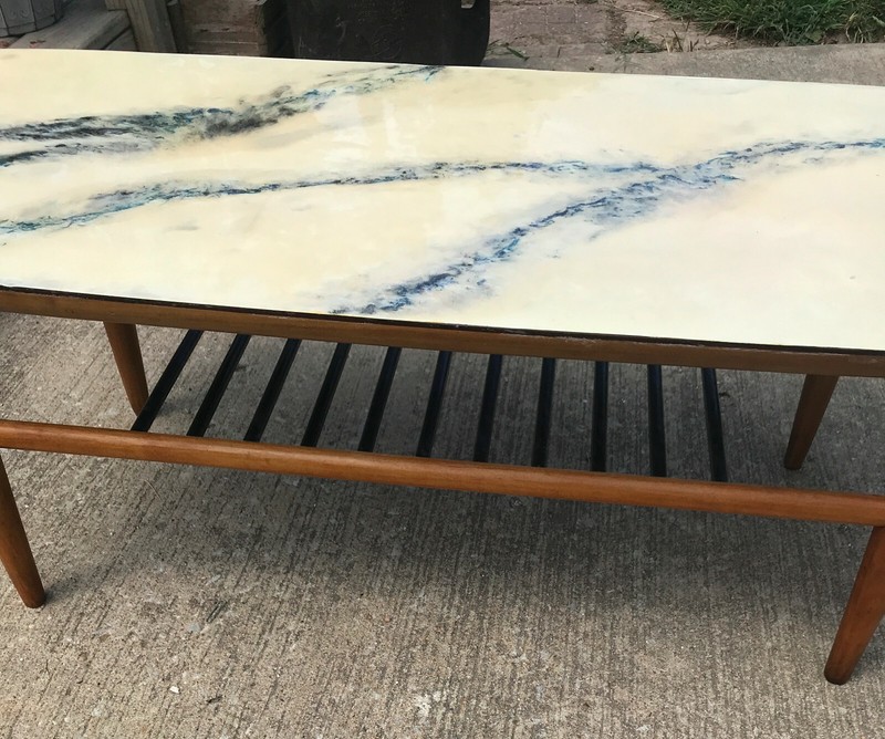 Mid Century Walnut Marblized Formica Top Coffee Table (CT189)